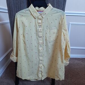 Kim Rogers Yellow and Red Polka Dot 100% Cotton Button Down Shirt